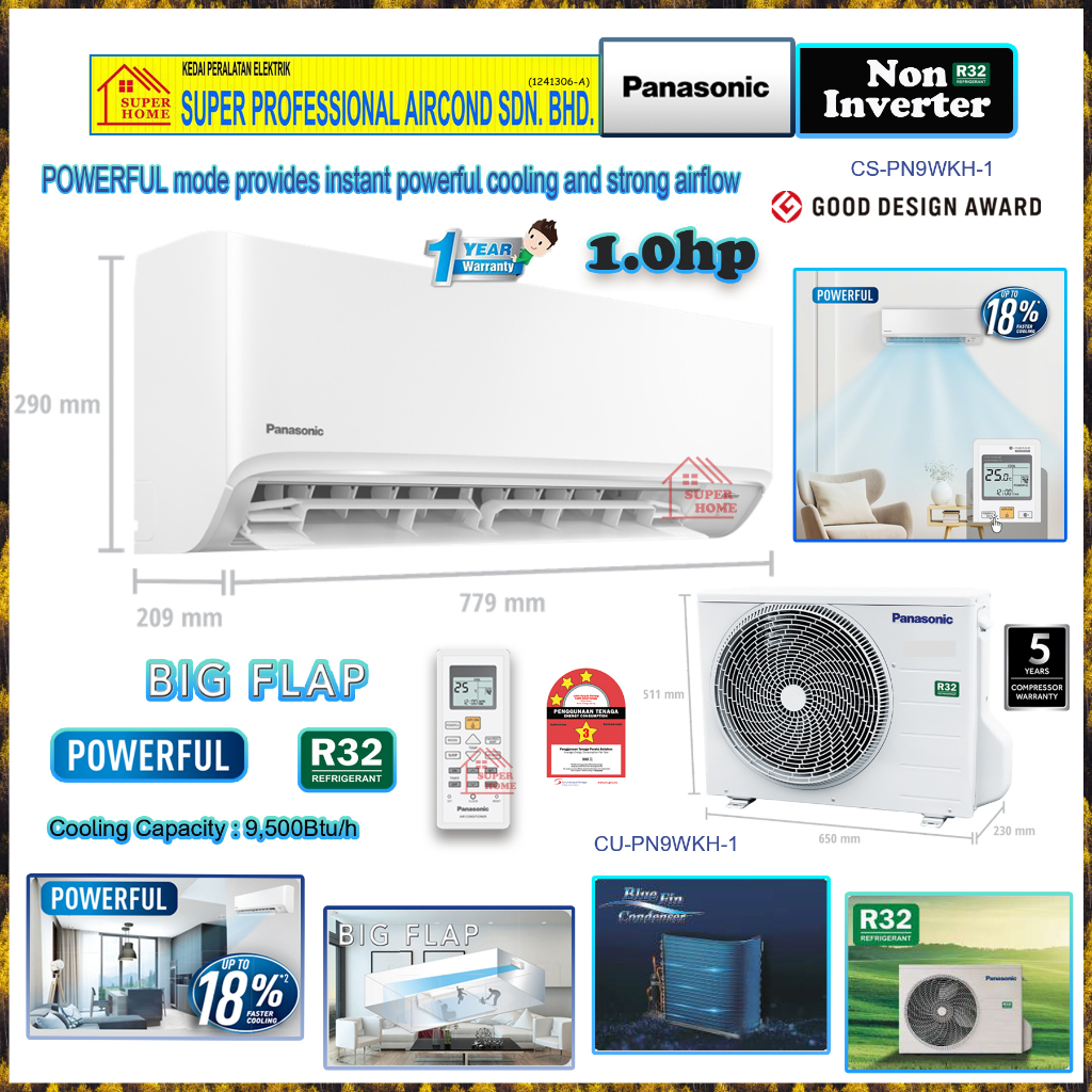 Panasonic R32 Non Inverter Air Conditioner 1.0hp - 3.0hp Standard Non ...