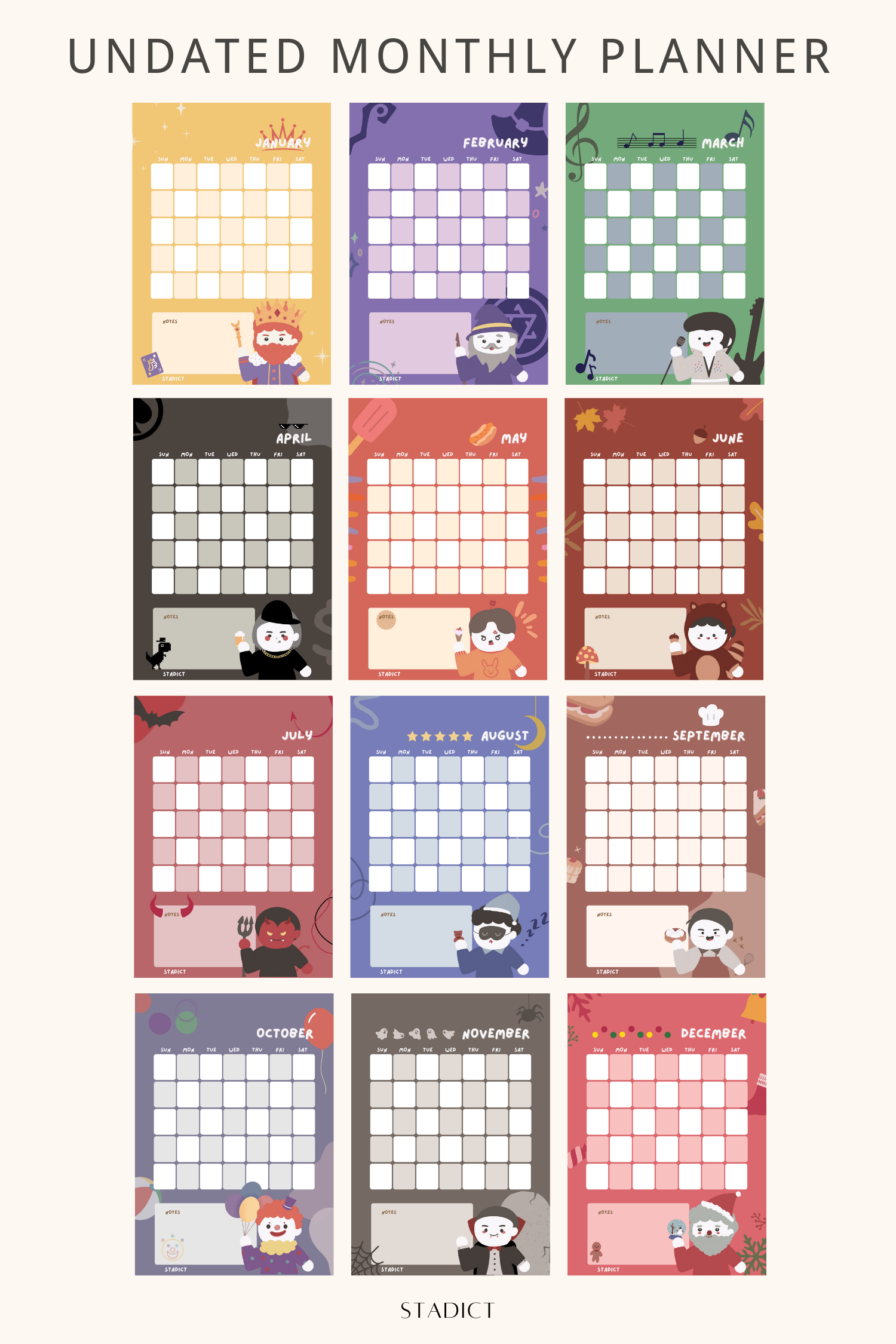 Cute Undated Monthly Planner | Digital Planner | Goodnotes Notability ...