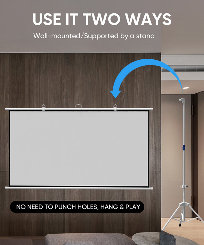 2 in 1 Projector Screen Portable Wall Mount Bracket Curtain (72