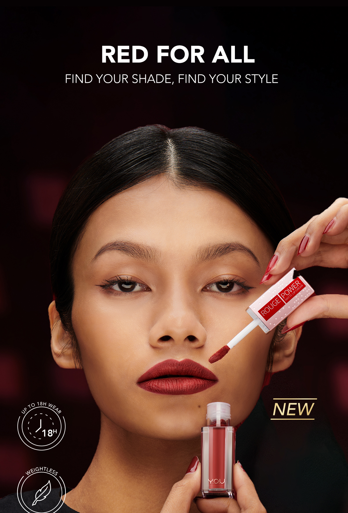 YOU Rouge Power Matte Lip Cream Lipstick Matte Finish 18H Long