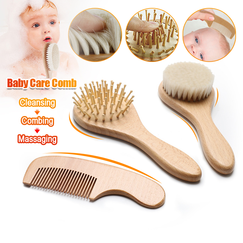 Newborn Wool Baby Wooden Brush Comb Newborn Hair Brush Infant Head ...