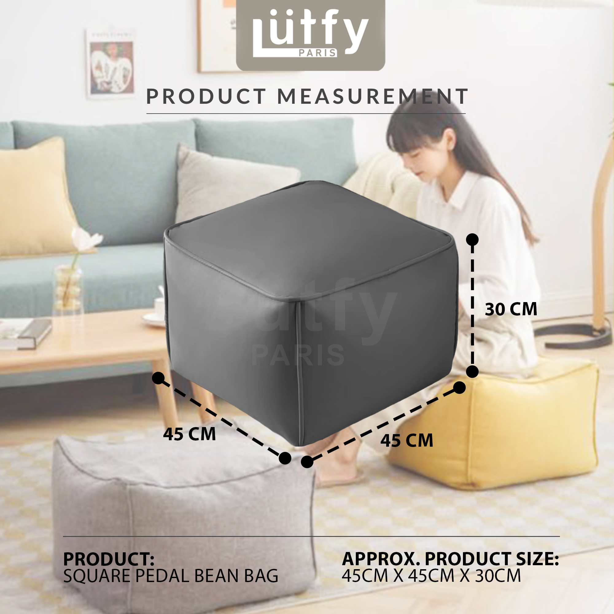 [Ready Stock] Square Bean Bag Stool with 1.5 kg(+/-) FILLING BEAN ...