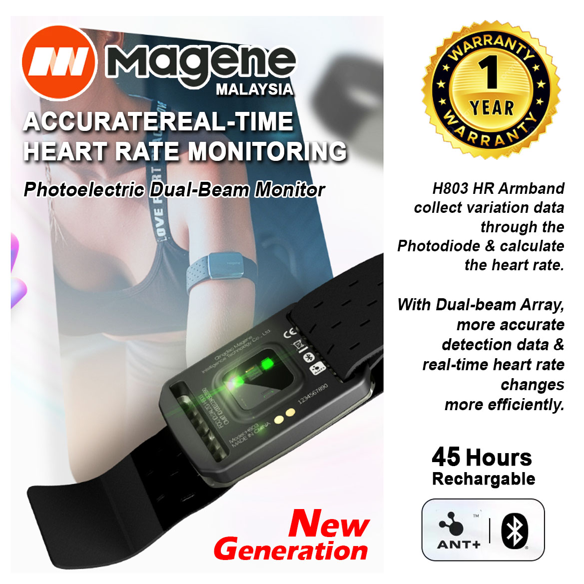Moniteur de équence cardiaque pour Stra Magene, capteur de bras, dragonne, suivi des battements de cœur, mode touristes, Bluetooth ANT, H803  18
