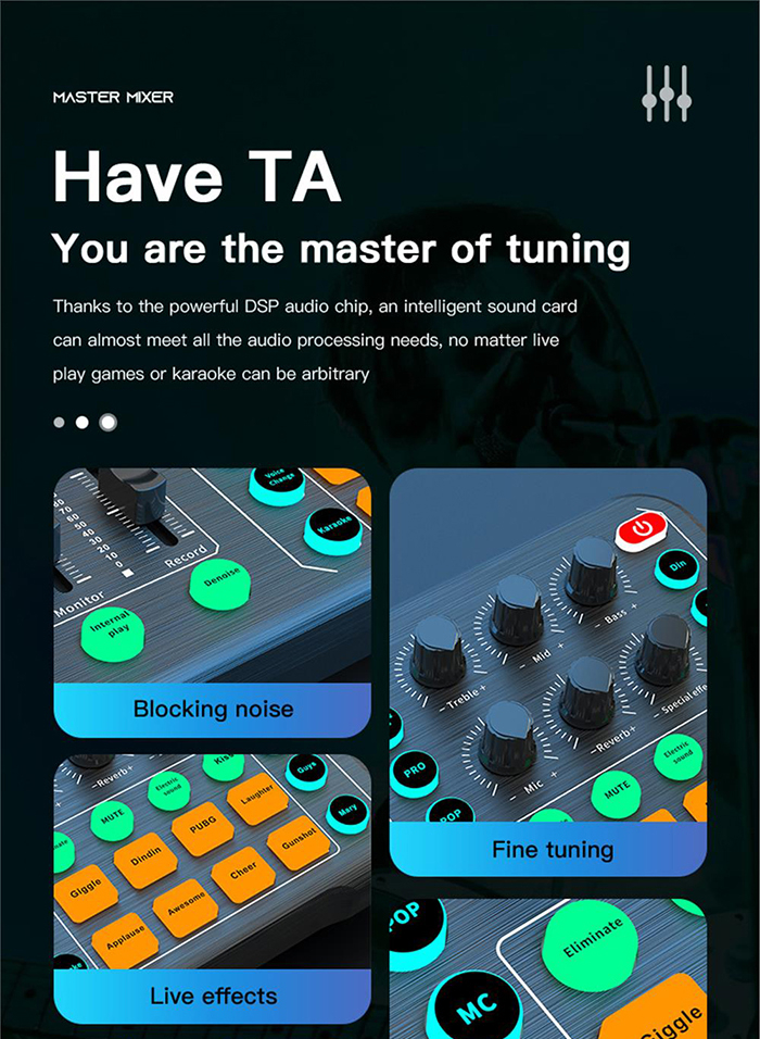 Live Sound Card DPS Mixer Pro Wireless Bluetooth M-6 48V Smart Noise ...