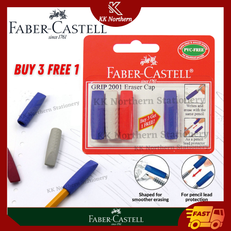 Faber-Castell Grip 2001 Eraser Caps, Protects Pencil Tip, 4 Caps, Multi-Color