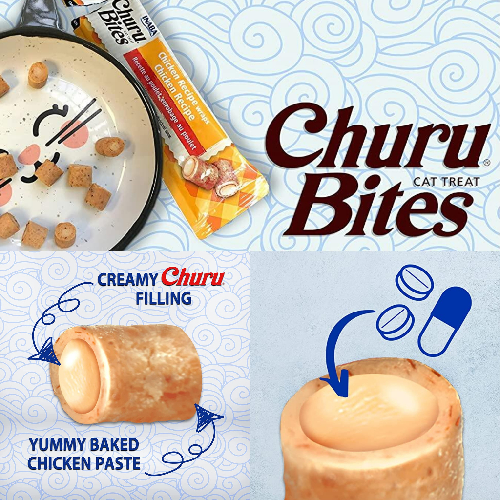 INABA Churu Bites Cat Treats 30g(10g x 3sticks)(Chicken/Chicken Tuna ...