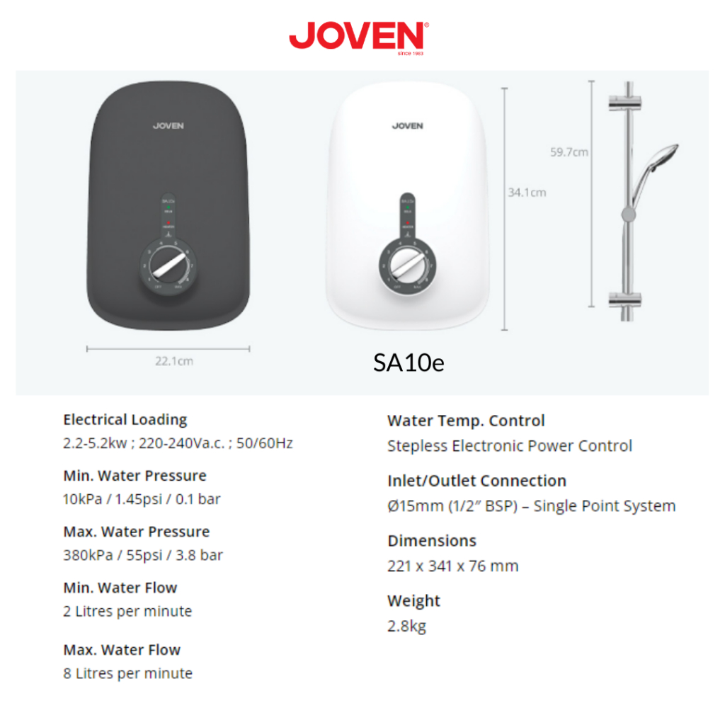 JOVEN Water Heater SA Series Non Pump ( SA8e / SA10e / Sa20e ) | Shopee ...