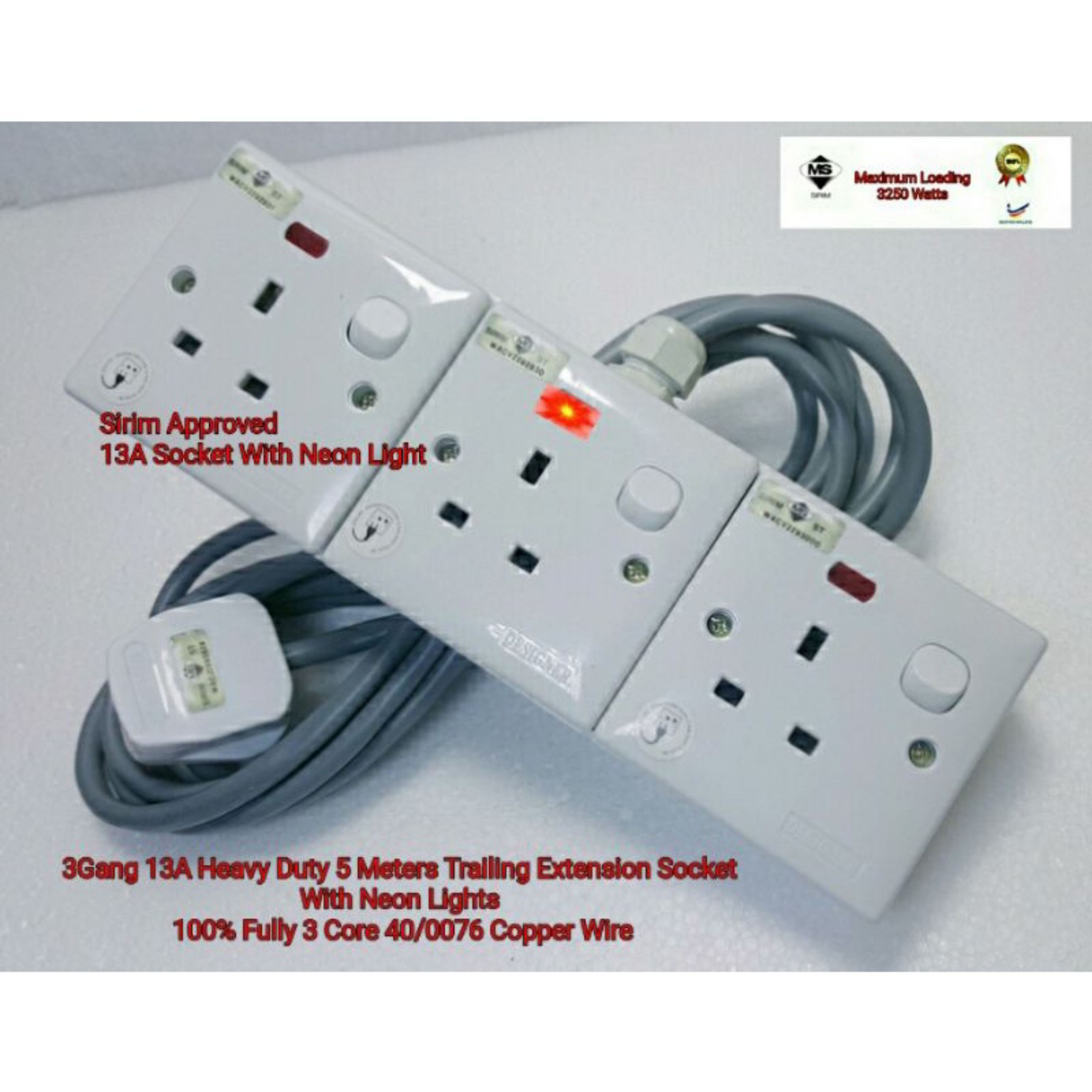 2/3/4 Gang Heavy Duty 3/5/7/10 Meters Cable Extension Trailing Power ...
