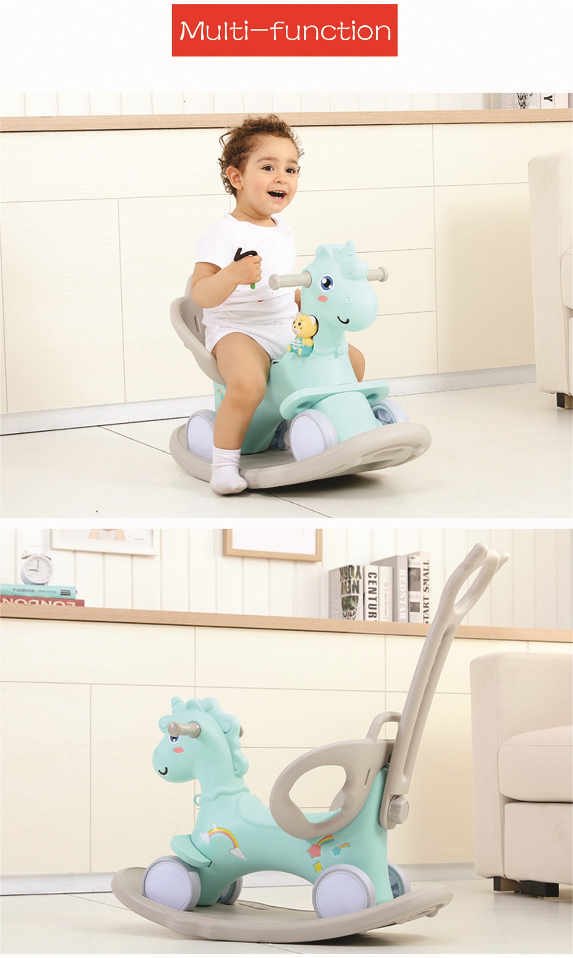 TOYS STREET (TS19014)_2 IN 1 CUTE PONY ROCKING HORSE ROCKER AND ROLLER ...