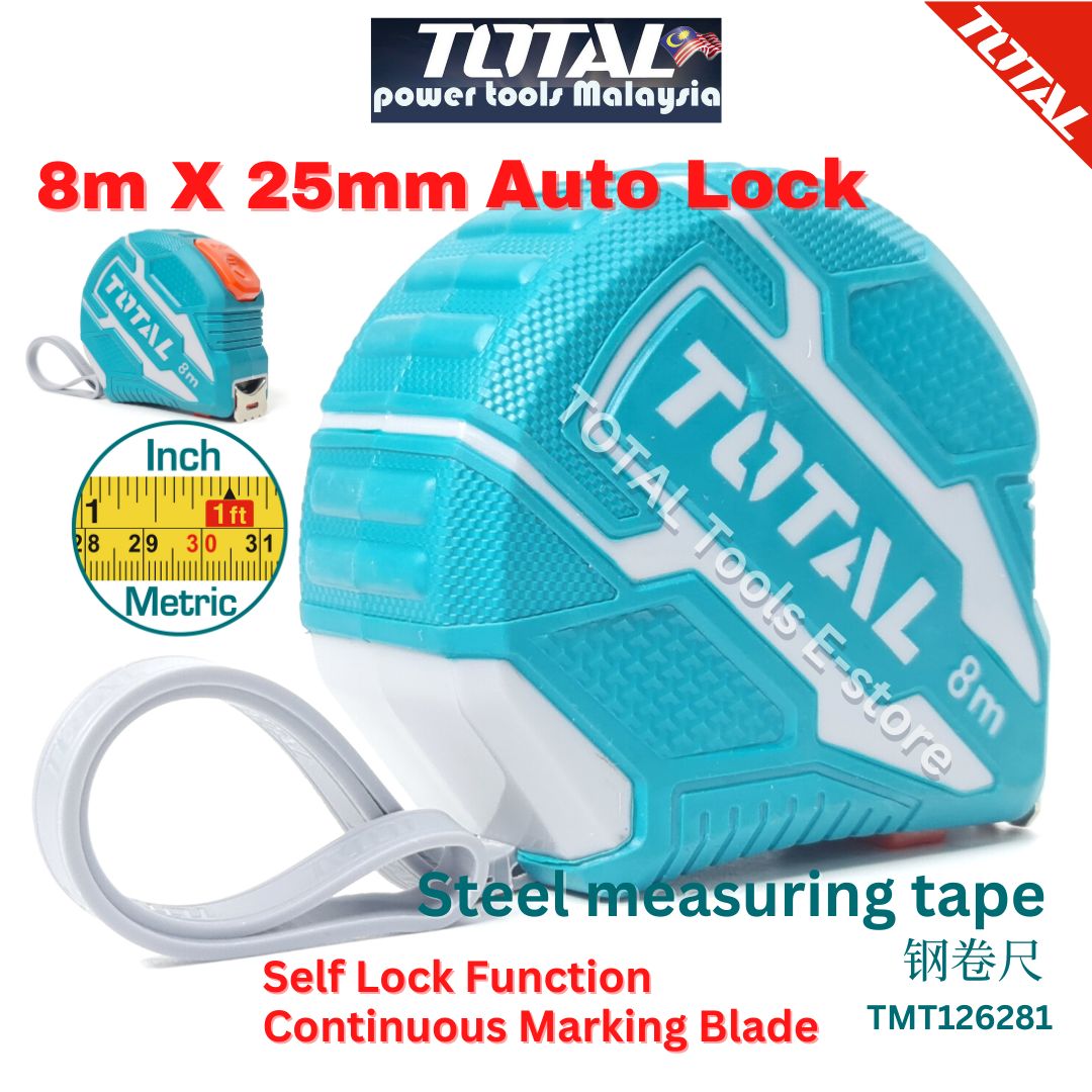 TOTAL Auto Lock function Steel measuring tape 8m x 25mm 钢卷尺 - TMT126281 ...
