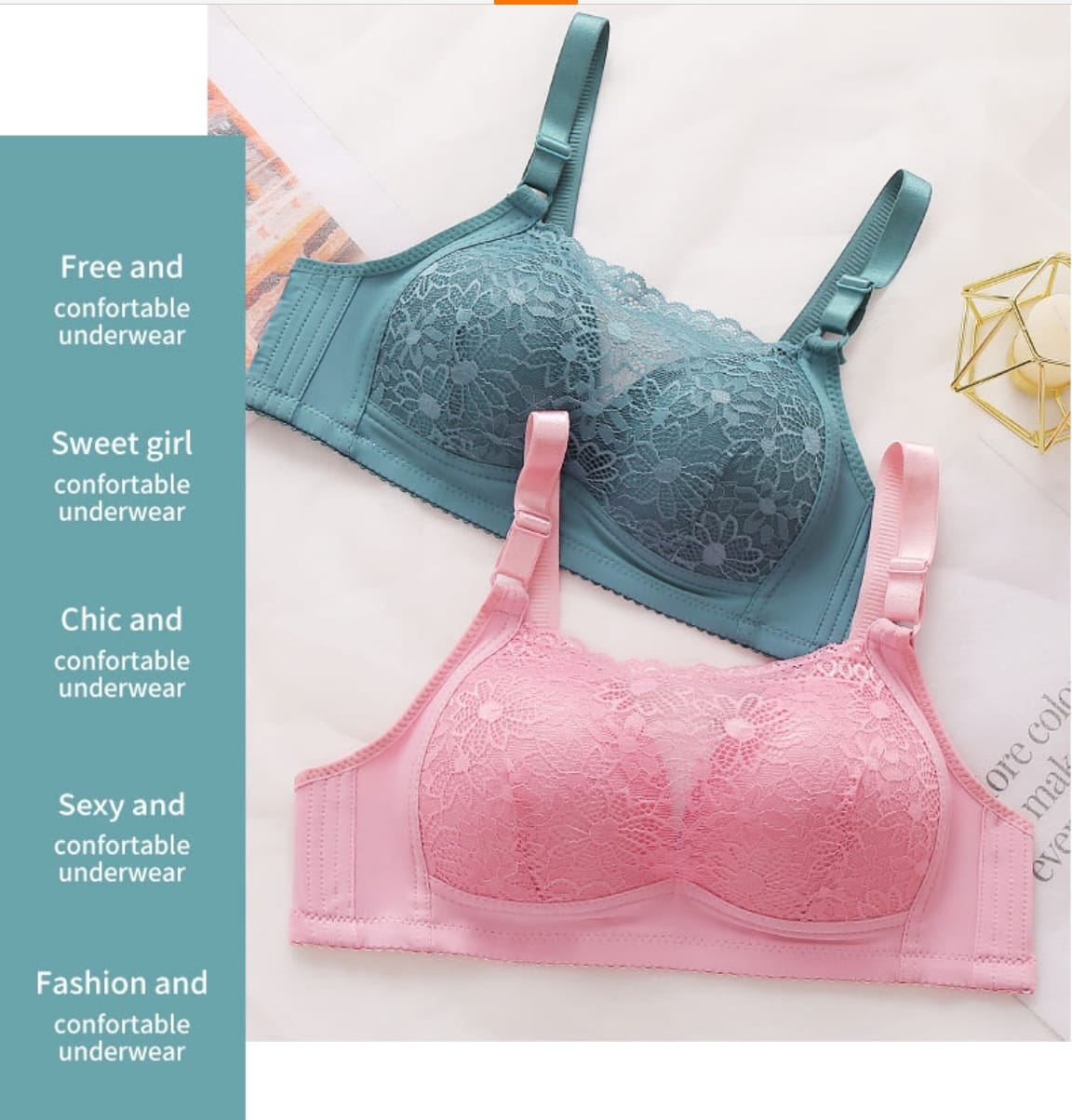 Bra Women Wireless BC 3/4 Cup No Wire T shirt Floral Lace Bra Baju ...