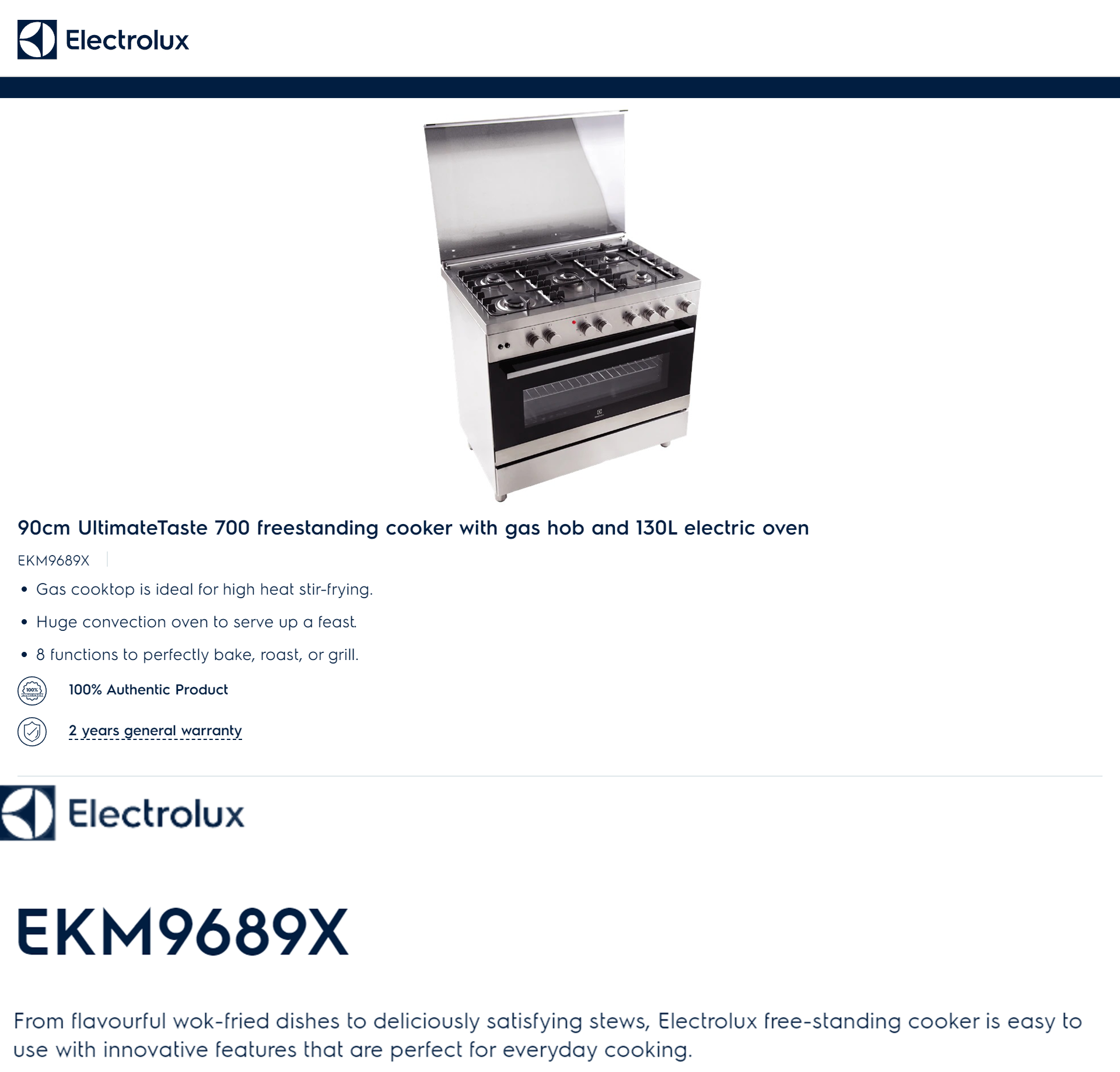 Electrolux FreeStanding Gas Cooker (130L/90cm) 5Burners Gas Cooker