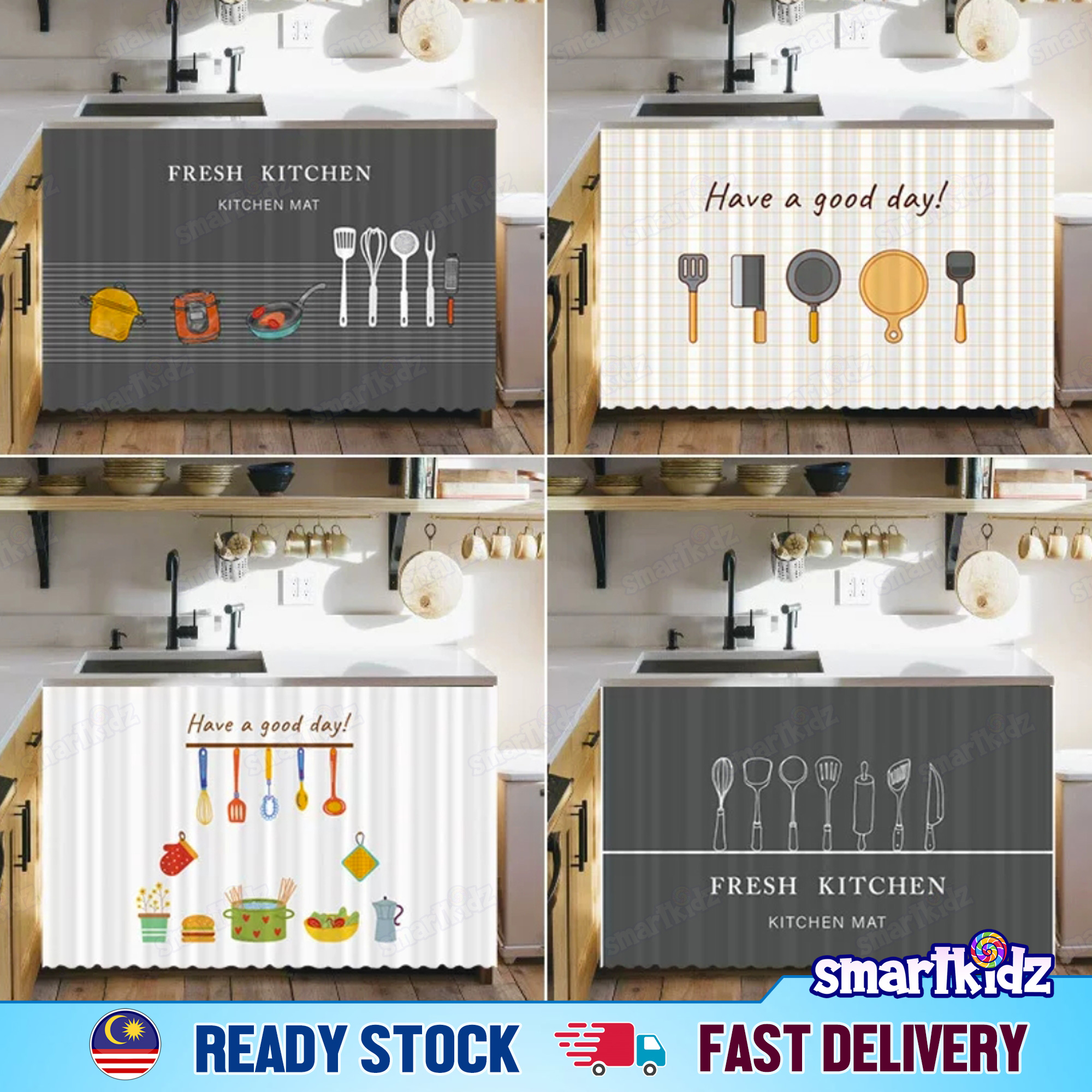 [1pcs] Kitchen Cabinet Curtain | Simple Pattern | Dapur Curtains Self ...