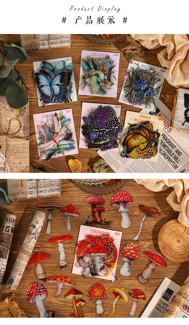 40pcs PET Flower Butterfly Series Stickers Butterflies Mushroom ...