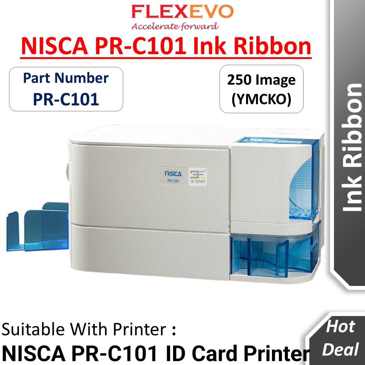 Nisca PR-C101 YMCKO Ink Ribbon Cartridge with Cleaning Card 250 prints ...