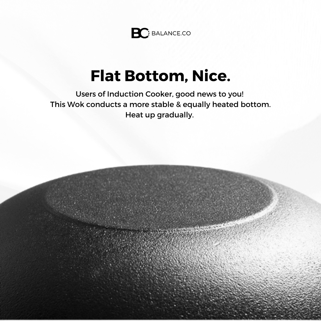 Balance.co Pure Cast Iron Ingot Wok with Wooden Lid Uncoated, Non-Stick ...