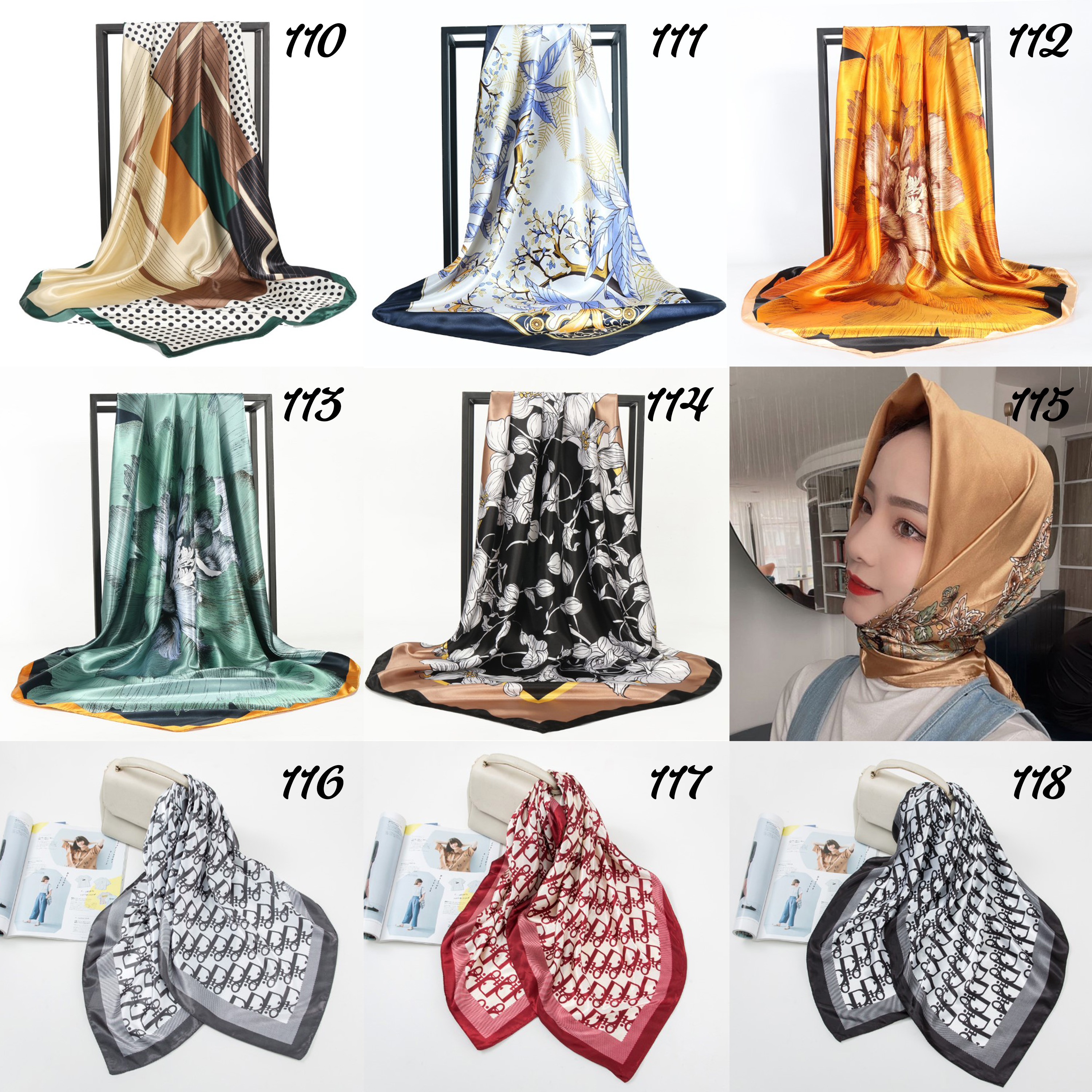 Tudung satin silk corak scarf muslimah bawal satin bidang 43 hijab ...