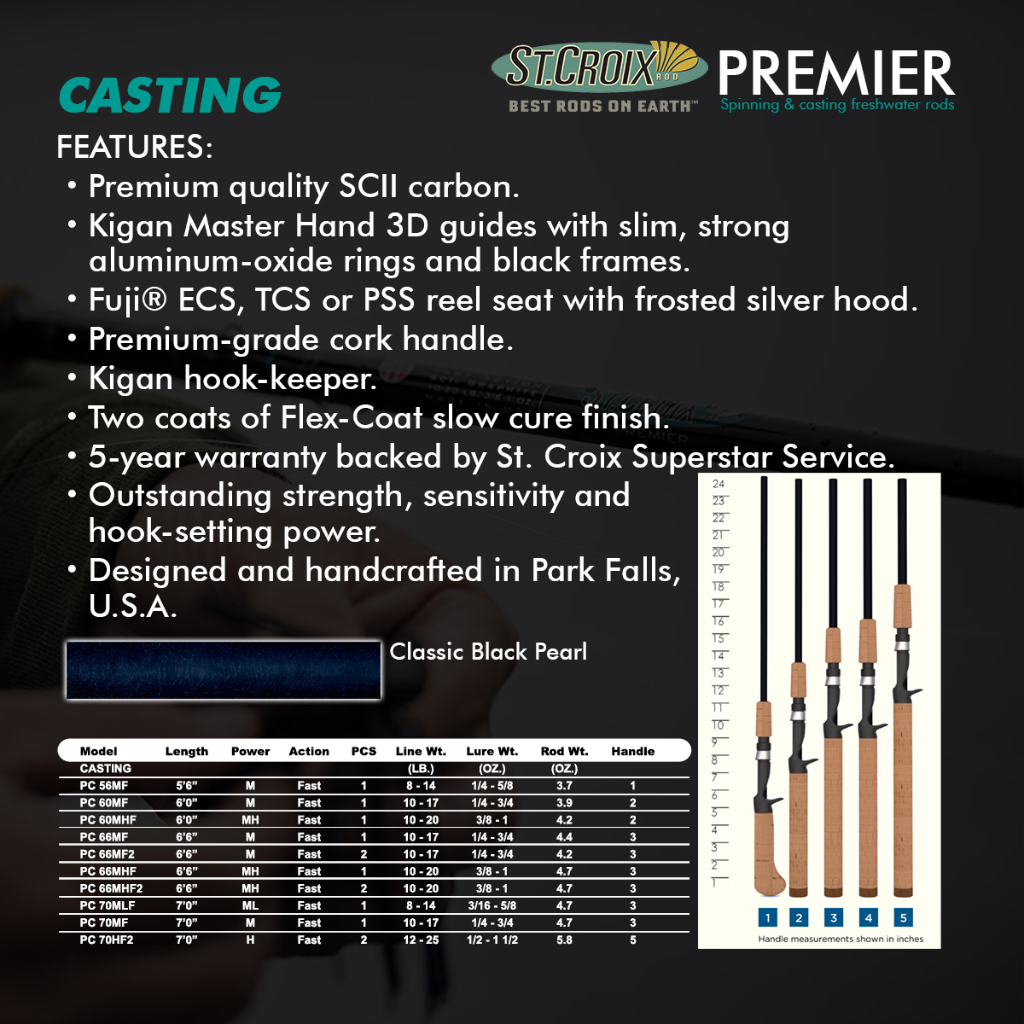 St Croix Premier Casting PC Fishing Rod (5'6ft-7'0ft) USA
