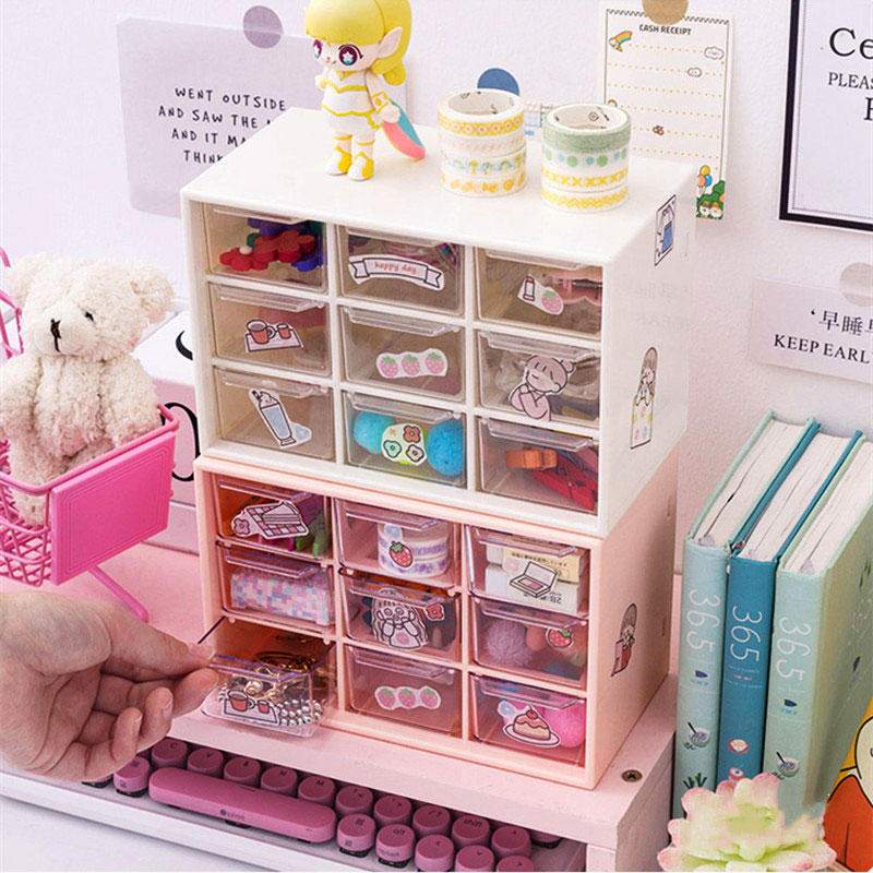 𝗙𝗥𝗘𝗘 𝗦𝗧𝗜𝗖𝗞𝗘𝗥𝗦 》6 / 9 Slots Mini Drawer Storage Box Multi Grid Office ...