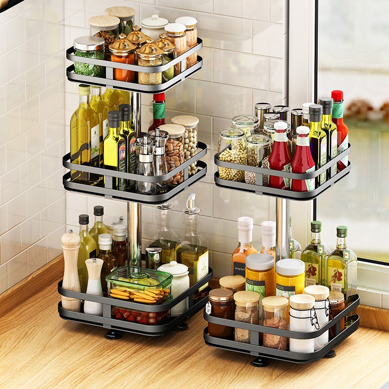 360° Rotatable Kitchen Rack Seasoning Rack Condiment Rack Spice Rak ...