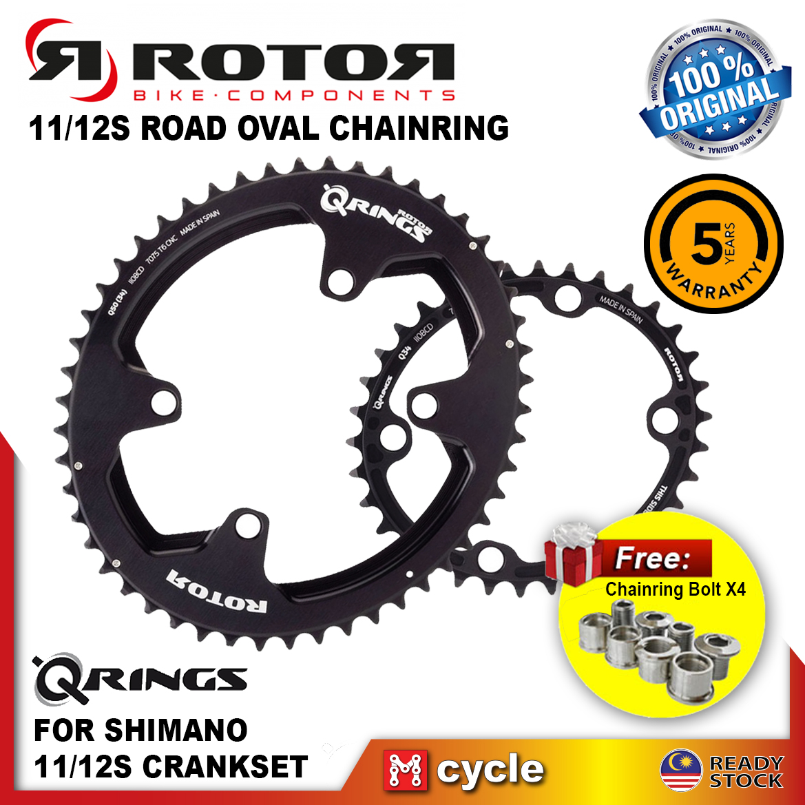 パーツ Rotor Qrings 53-39 11s pcd110 Rotor 3D Crankset, Oval Q-Rings 53/39, 11speed, 172.5mm