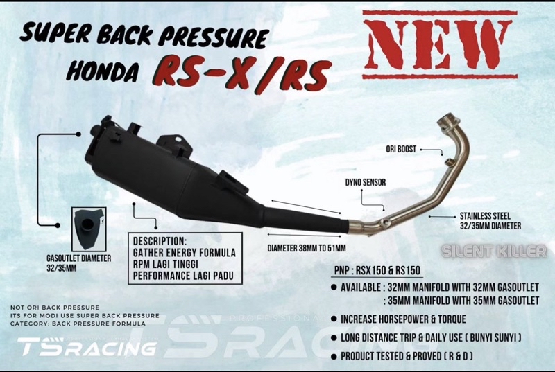 TS RACING RS150/ RSX150 Super Back Pressure Exhuast pipe/ RSX150 Back ...