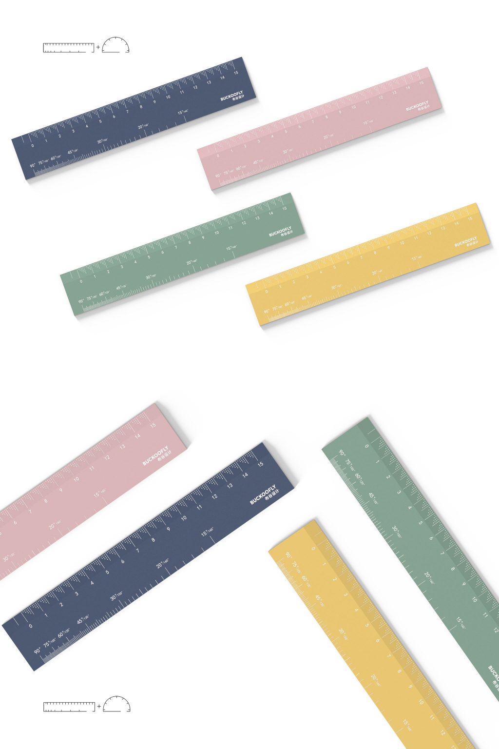 BKF Creative Colourful 2-In-1 Multifunctional Angle Ruler Scale 15cm ...
