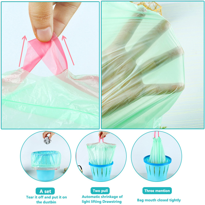 𝗘𝗔𝗦𝗬 𝗧𝗜𝗘 𝗨𝗣 》45cm x 50cm Drawstring Garbage Bag Disposable Trash ...