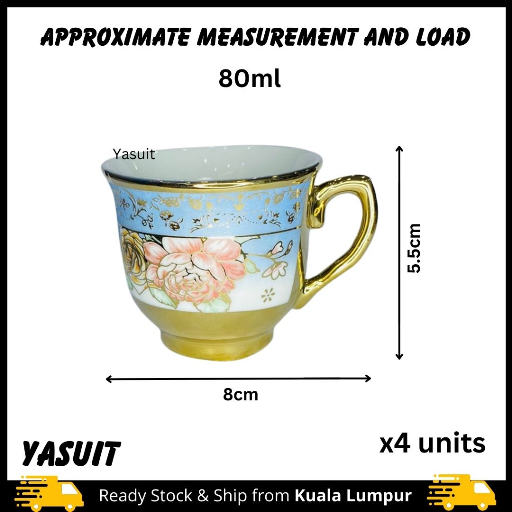Tea Set Malay Muslim Raya Coffee Teapot Cup Print Floral Europe Ceramic