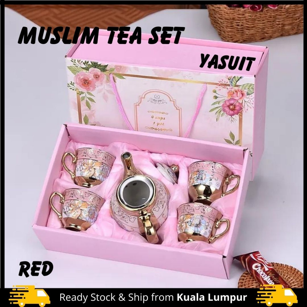Tea Set Malay Muslim Raya Coffee Teapot Cup Print Floral Europe Ceramic
