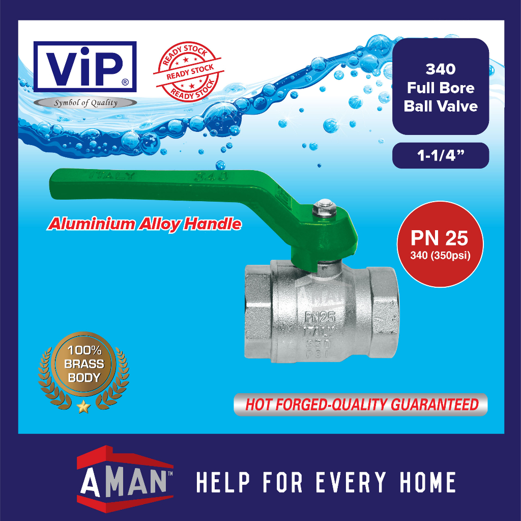 ViP PN25 Full Bore Ball Valve FF Brass Body Water Pipe Fitting Water ...