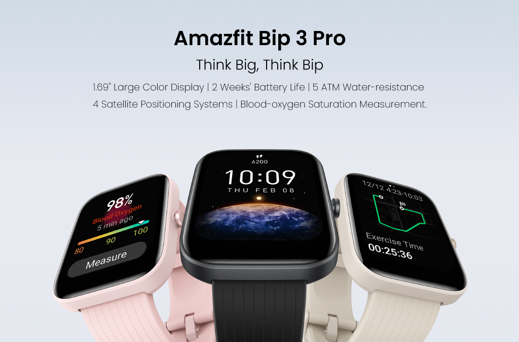 Amazfit Bip 3 Pro Smart Watch for Android iPhone, GPS, 4 Satellite  Positioning Systems, 1.69 Color Display