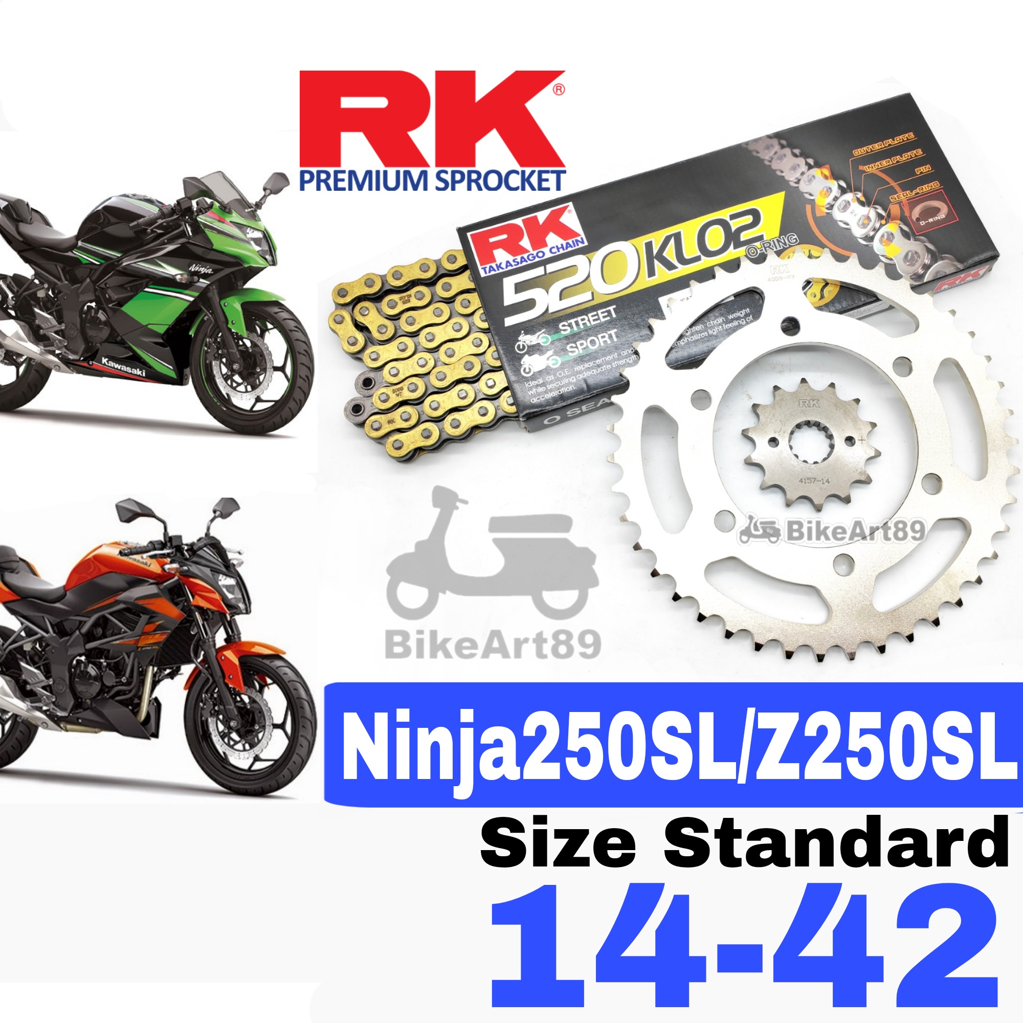 RK Sprocket Set Kawasaki Ninja 250 SL Z250SL 520 KLO2 O-Ring Black ...