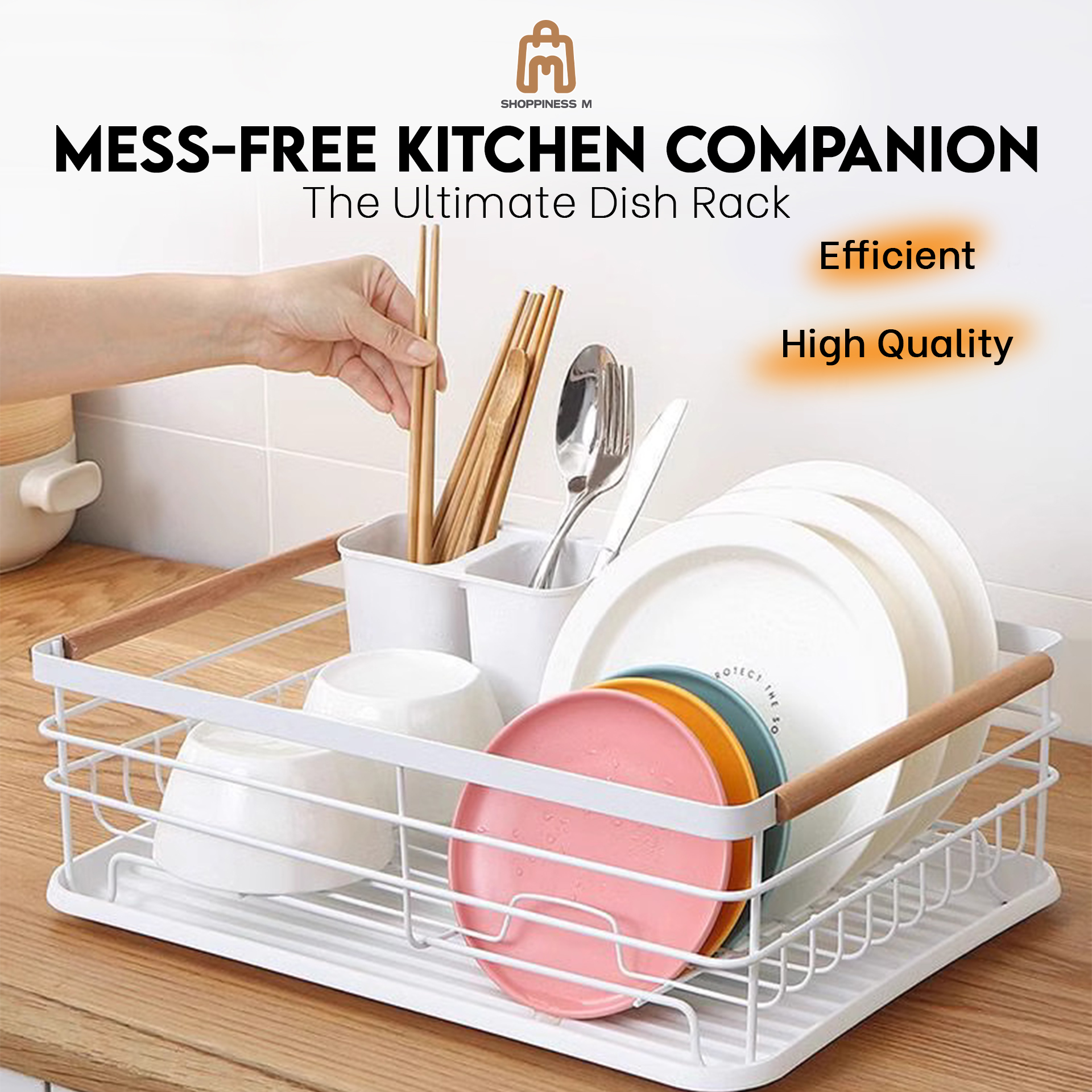 MUJI style Kitchen Dish Rack Drainage Tray Storage Rak Dapur Pinggan ...