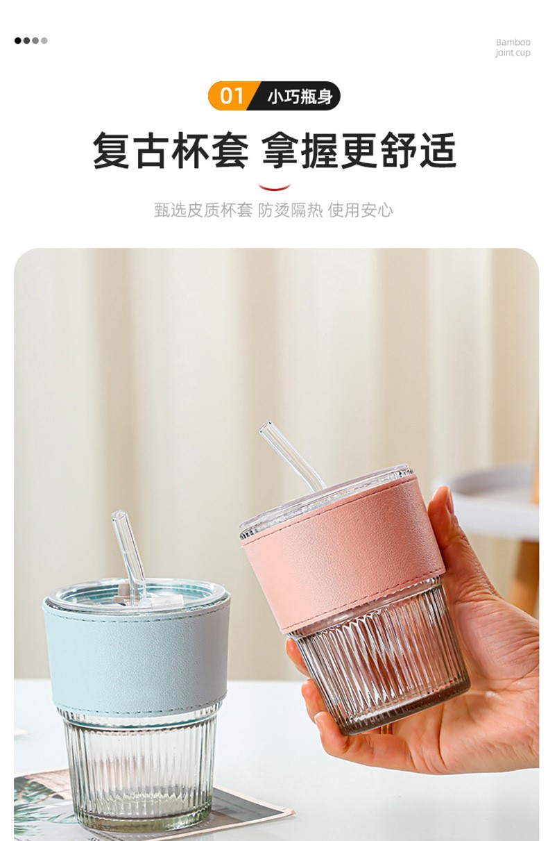 Mug🥤 Glass Straw Cup with Lid Heat Cold Resistant Iced Water Bottle ...
