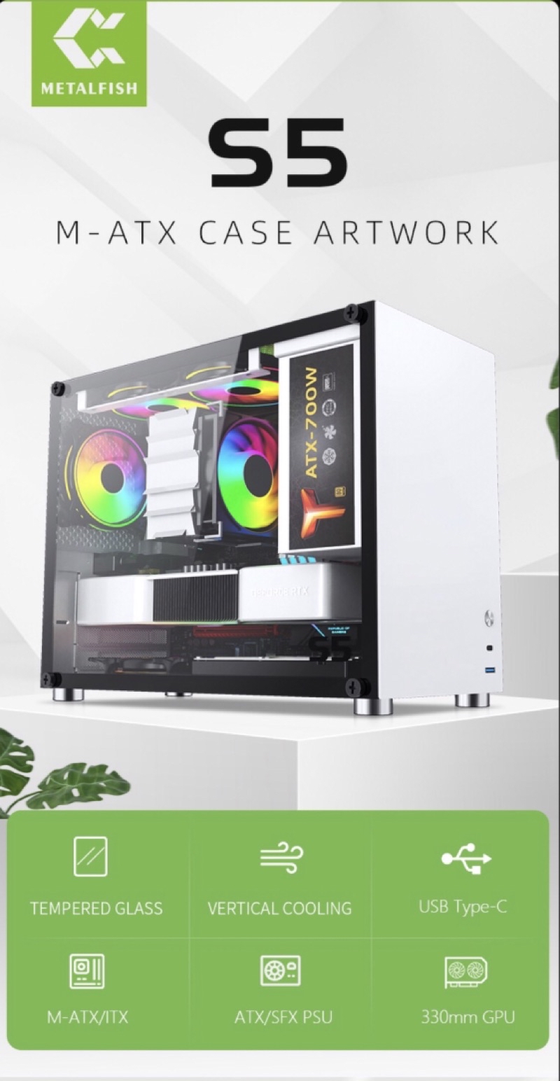 METALFISH S5 Computer Case Gaming PC Chassis Support MATX/ITX 24.5*24 ...