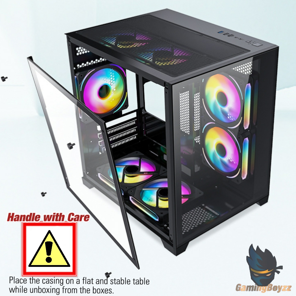 180° SEAVIEW Double Sided Tempered Glass Gaming Casing M-ATX ITX PC ...