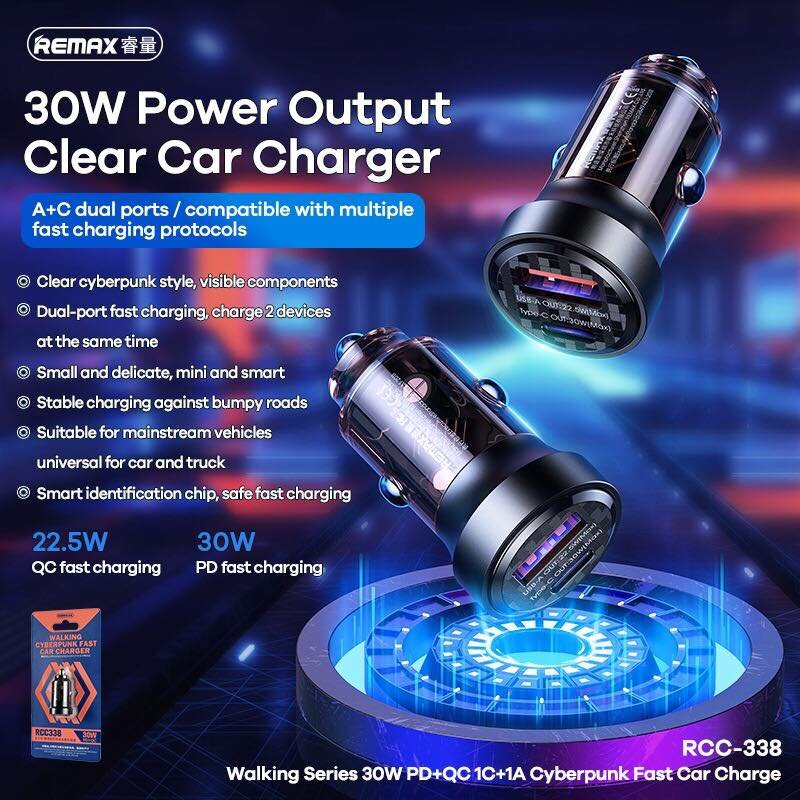 100% Original Remax RCC-338 30W PD+QC Transparent Cyberpunk Compact ...