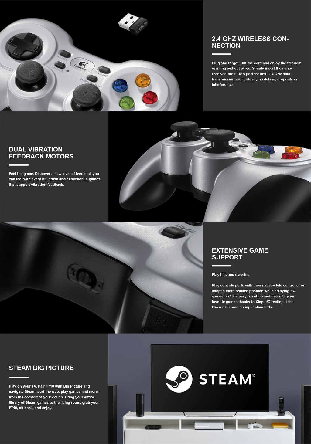 LOGITECH G F710 Wireless Gamepad with 2.4GHz Wireless, 4-switch D-Pad ...