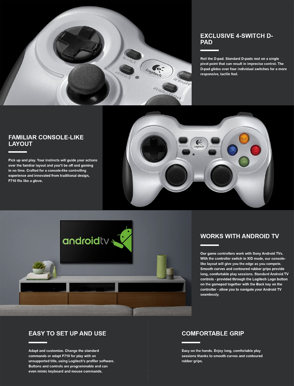 Gamepad Wireless Logitech G F710 - Controller PC Con Vibrazione, 2.4GHz, Grigio/Nero - Foto 10