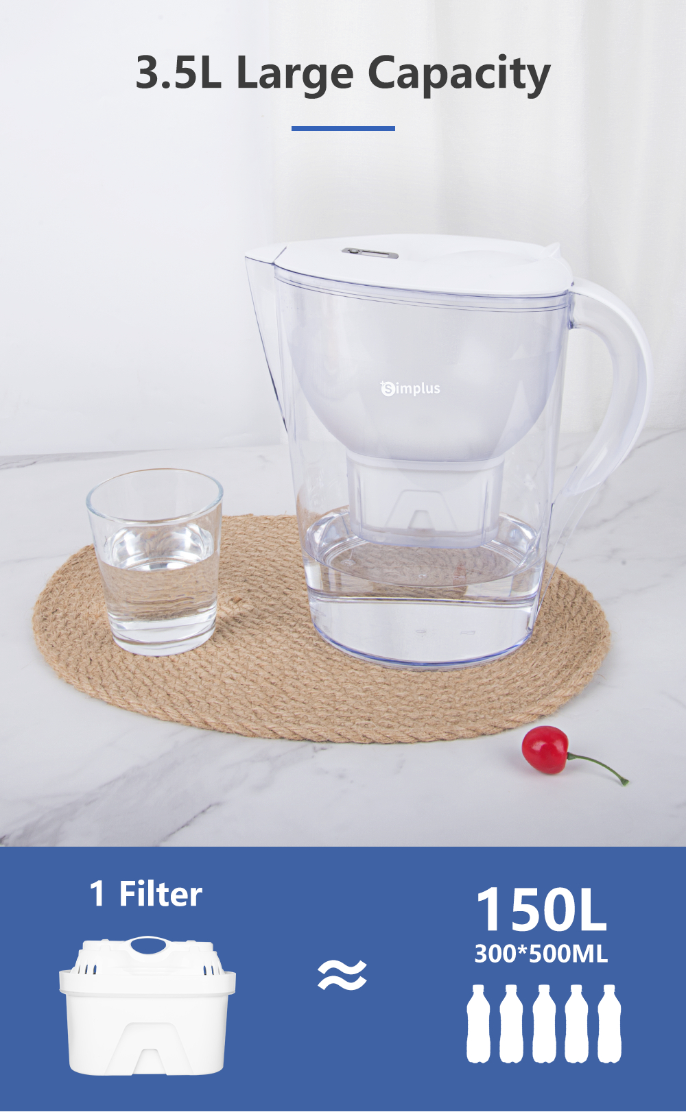 Simplus Filter Kettle 3.5L Large Capacity Water Filter Jug Picther