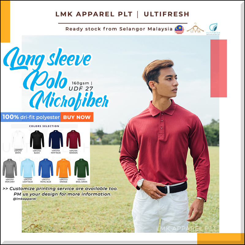 *LMK【Ultifresh】Microfiber Long Sleeve Polo Tshirt - Dri-Fit Polyester ...