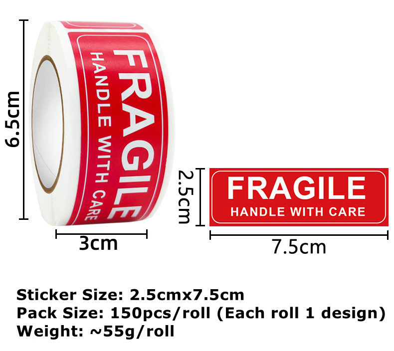 150pcs/roll FRAGILE Handle with Care Do Not Bend Thank You Cautionary ...