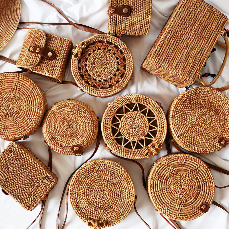 Woven Retro Vintage Rattan Sling Bag Round Bali Bag Anyaman Bag Rotan ...