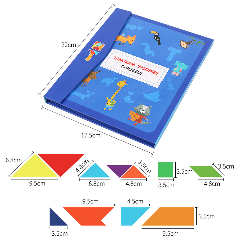 Magnetic Jigsaw Puzzle Tangram Montessori IQ Teaser Wooden Block Mainan ...