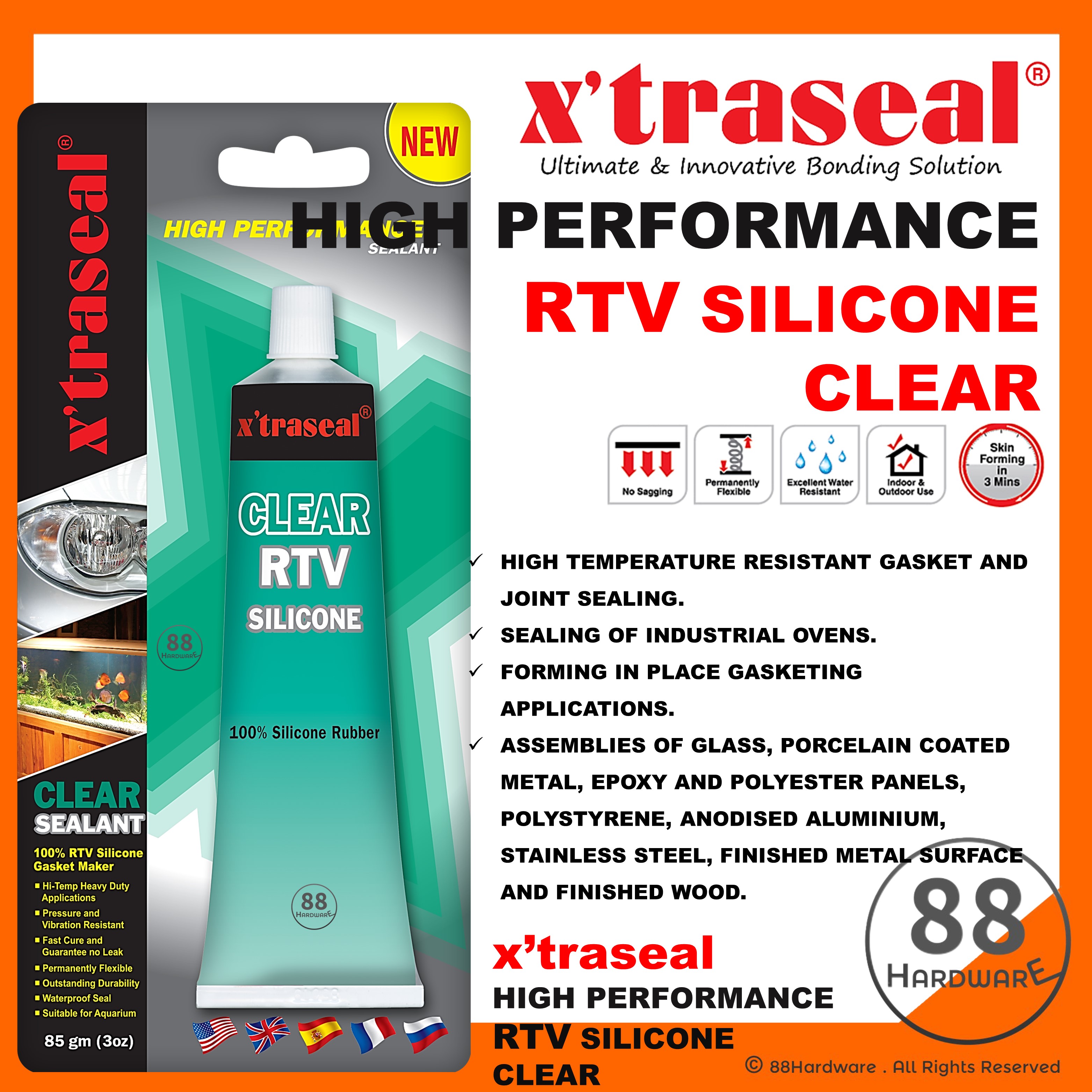 Xtraseal Glass Rtv Silicone Clear Sealant Rtv Silicone Silicone Cermin Glass Sealant