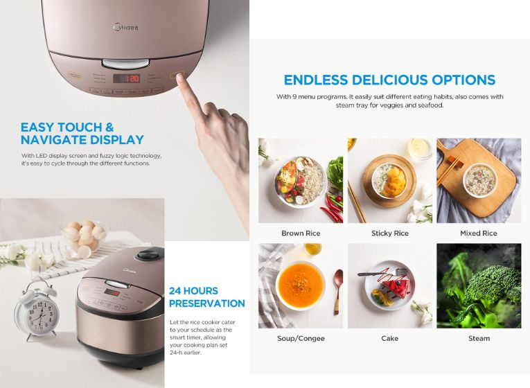 Midea 1.8L Digital Rice Cooker with T4.0mm Inner Pot MB-DR5011GL ...