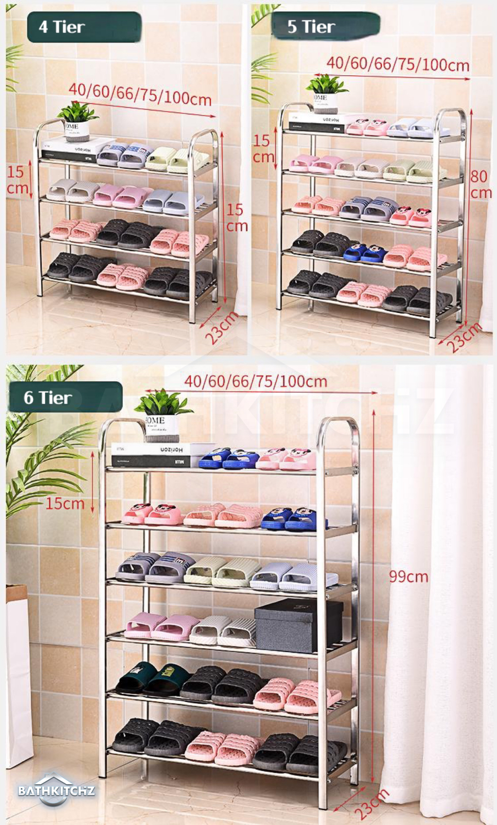BATHKITCHZ 5/6 Tier 304 Stainless Steel Shoe Rack Standing Shoe Rack ...
