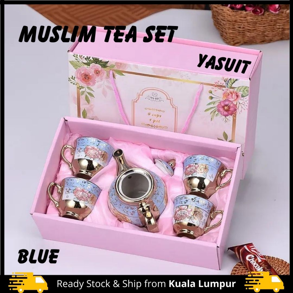 Tea Set Malay Muslim Raya Coffee Teapot Cup Print Floral Europe Ceramic