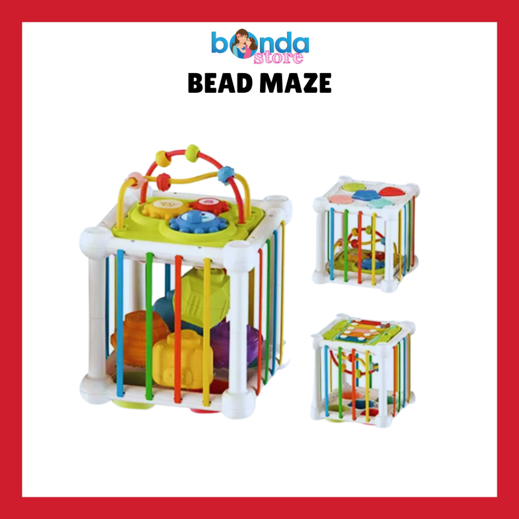 Baby Educational Early Learning Shapes Game Bead Maze Pull String Toys ...